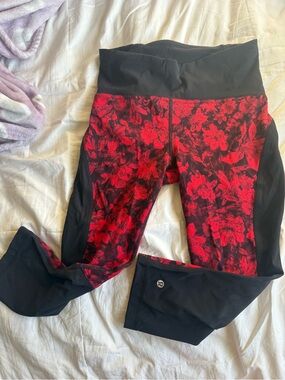 lululemon red and black floral leggings